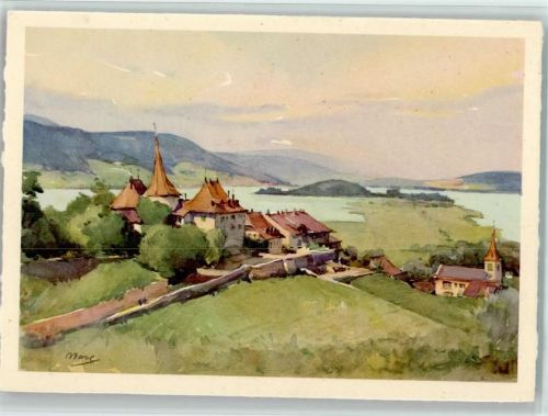 3235 Erlach Künstlerkarte sign. Marc Bielersee