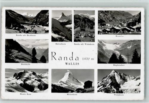 3928 Randa - Ortsansichten Mehrfachaufnahme Breithorn Monte Rosa Matterhorn Weisshorn Bisgletscher