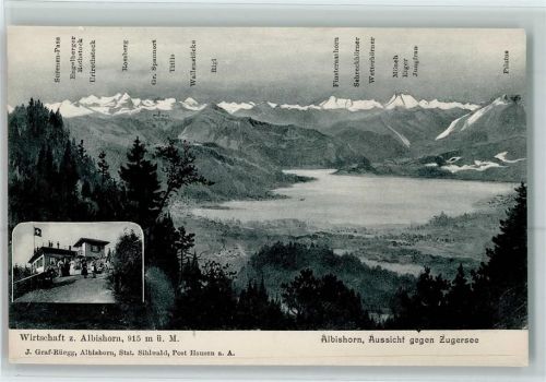 8135 Sihlwald 1906 - Albishorn Aussicht gegen Zugersee Wirtschaft zum Albishorn 2-Bildaufnahme
