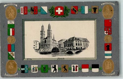 8000 Zürich Prägedruck Wappen Denkmäler Artist Atelier Guggenheim 7425 AK