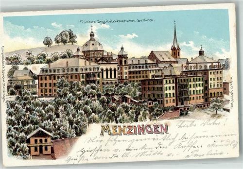 6313 Menzingen 1902 Winterlithographie Töchter-Institut u. Lehrerinnen-Seminar m. Glimmerauflage