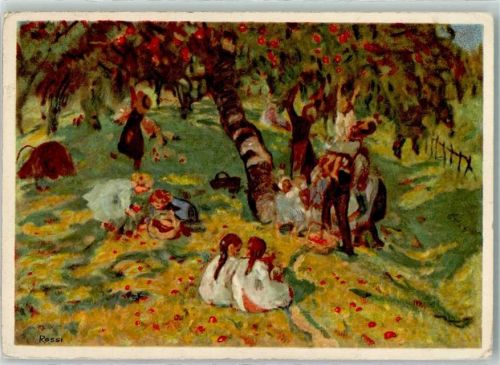 sign. Rossi Apfelernte AK Pro Juventute Schweiz 1929 Künstlerkarte