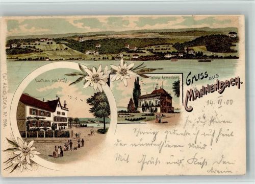 8268 Mannenbach-Salenstein 1900 BOAKC Lithographie Gasthaus Zum Schiff Schloss Arenenberg Edelweiß Verlag Künzli Nr 2008