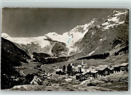 3906 Saas-Fee - Ortsansicht mit Fee-Gletscher Alphubel Täschhorn Dom und Lenzspitze