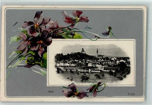 8610 Uster 1908 Lithographie / Prägedruck Passepartout Veilchen