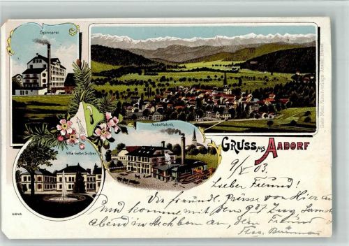 8355 Aadorf 1903 BOAKC Lithographie Spinnerei Villa Gebr. Sulzer Möbelfabrik Beschnitten Gebrauchsspuren, bitte Scan genau beachten!