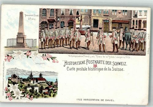 1000 Lausanne Losanna Lithographie Historische Postkarte Schweiz Arestation de Davel 1723 Denkmal