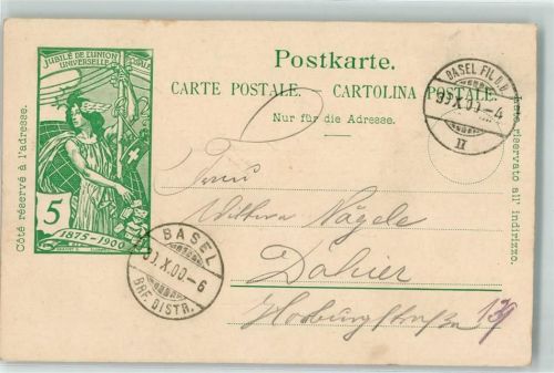 Basel Bâle Ganzsache 5 Rappen Jubile de L'Union Postlae Universelle 1900 Phila Schweiz