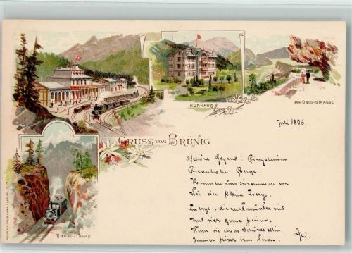 3860 Brünig Lithographie Kurhaus Brünig-Strasse Brünig-Bahn