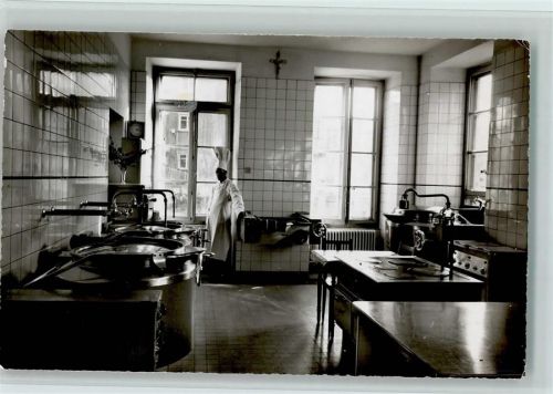 Neuchâtel Neuenburg Gewerbliche Küche, Innenansicht - Institut catholique de jeunes gens. La cuisine Motiv Schweiz 1961