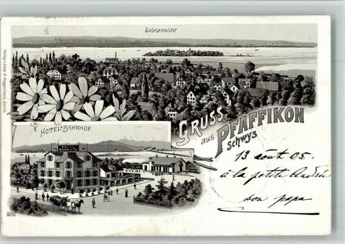 8808 Pfäffikon SZ 1905 BOAKC Hotel Bahnhof Lithographie