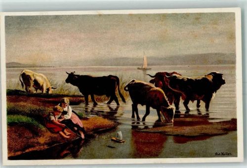 sign. Rudolf Koller Vieh am See Pro Juventute Schweiz