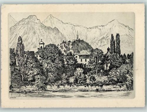 7015 Tamins Künstlerkarte Schloss Reichenau Sign. Strauss