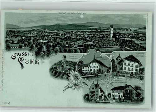 5034 Suhr 1902 BOAKC Gasthaus Bären u. Kreuz Handlung Widmer Lithographie / Mondschein