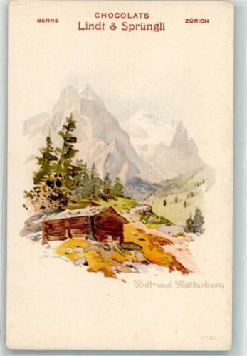Wetterhorn Grindelwald Lithographie Werbung Lindt und Sprüngli Schokolade