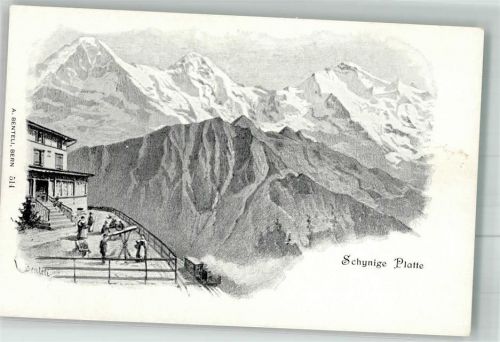 Schynige Platte Lithographie / Künstlerkarte Hotel Bergbahn sign. Benteli, W.