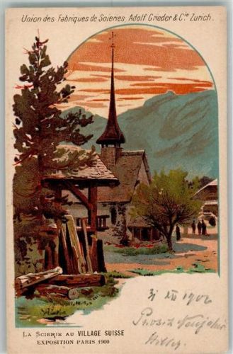 Ausstellung Paris 1900 Kirche Dorf Schweiz Motiv Schweiz 1906 Lithographie