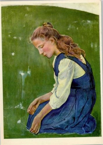 Knieendens Mädchen - AK Pro Infirmis Schweiz 1948 Künstlerkarte