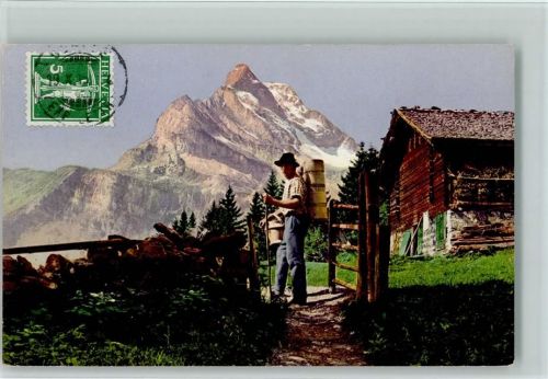 Mann mit Rückentragekorb Motiv Schweiz