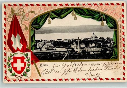 8706 Meilen 1903 Prägedruck Passepartout Fahne Wappen Lithographie