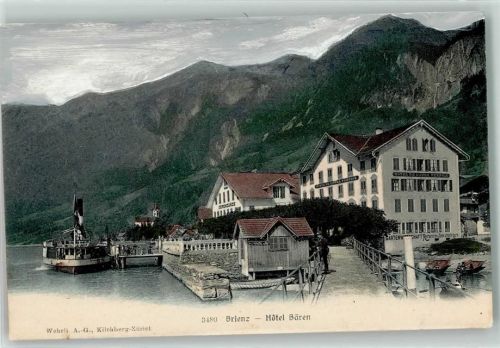 3855 Brienz BE 1906 - Hotel Bären Ruderboot Schiff Kirche Steg Mann