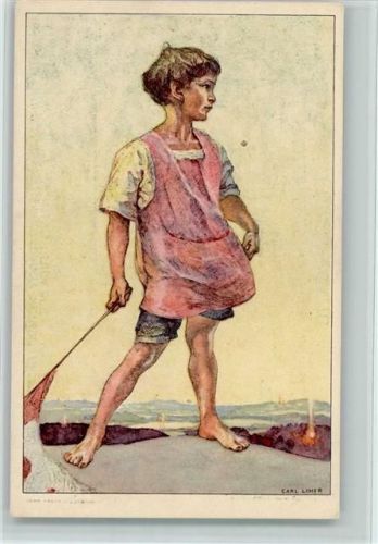 sign. Carl Liner Bundesfeier Kind mit Fahne Bundesfeier Ganzsachen Schweiz 1927 Künstlerkarte