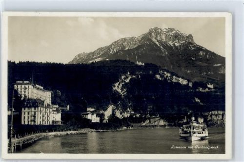 6433 Stoos SZ - Brunnen mit Frohnalpsstock, Litho Grand Hotel AKU1