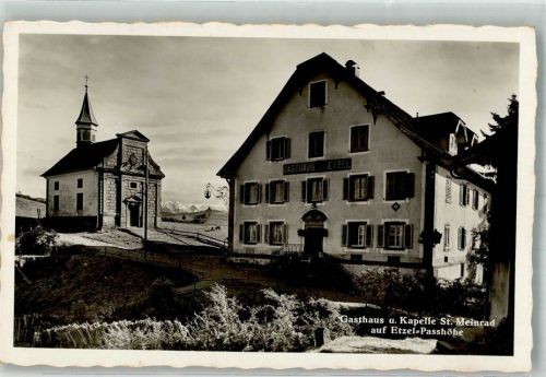 Etzel St Meinrad 1937 Foto AK Gasthaus und Kirche Kapelle St. Meinhard