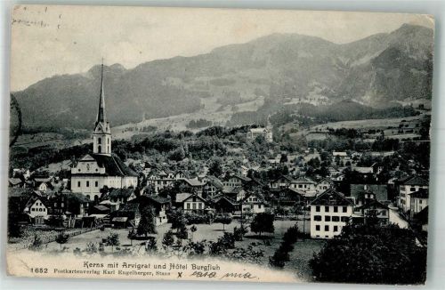 6064 Kerns 1914 Foto AK Kirche Hotel Burgfluh