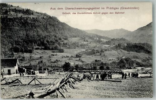 7214 Grüsch Seewis 1913 Foto AK Überschwennungsgebiet im Prättigau