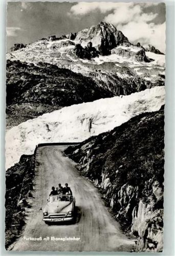 Furkapass Foto AK Rhonegletscher Auto Automobil Cabrio Schnee