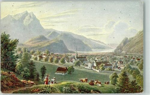 Stans Kühe sign Lory Gabriel junior Künstlerkarte Pro Juventute Pro Juventute Schweiz Gebrauchsspuren