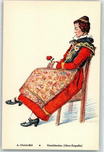 Künstlerkarte sign. A. Christoffel Frau in Festkleid Schw. Trachten-und Volksliedervereinigung