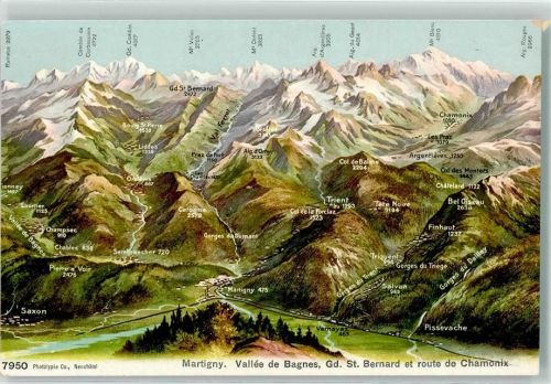 1920 Martigny - Vallee de Bagnes Grosser St. Bernhard Route nach Chamonix Vogelschau