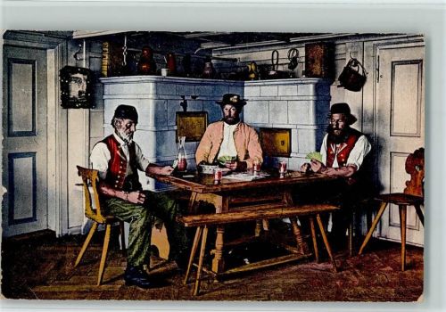 1925 - Bauernstube - Kartenspielen am Kachelofen AK