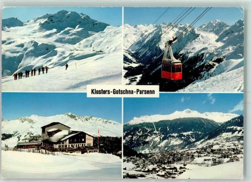 Parsenn - Skipiste Parsenn Mähder gegen Weissfluhjoch Luftseilbahn Klosters Gotschnagrat mit Silvrettagruppe Berghaus Gotschnagrat