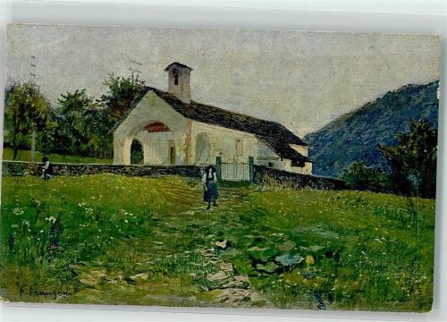 Maggia Kirche von Maggia sign. F. Franzoni Nr. 92 Pro Juventute Schweiz Künstlerkarte