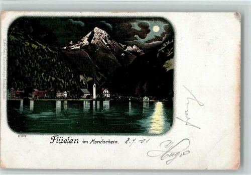 6454 Flüelen 1901 Lithographie Gebr. Metz 6209 - Mondschein , Gruss aus