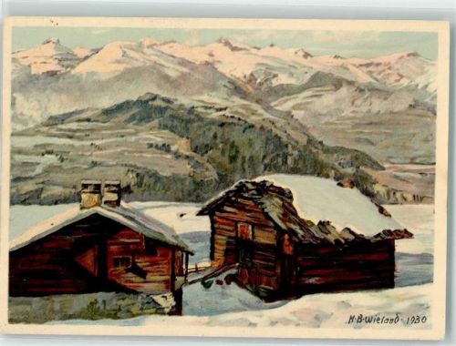 Obersaxen Affeier sign. H.B. Wieland Künstlerkarte Ort lt. Verlag Pro Juventute Schweiz