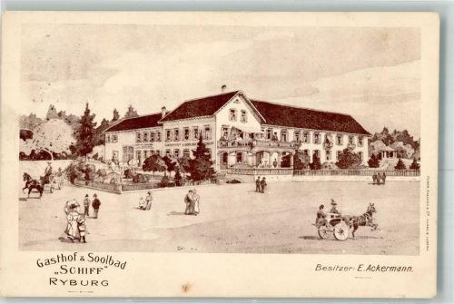4313 Riburg Möhlin 1911 Künstlerkarte Gasthaus u. Soolbad Schiff