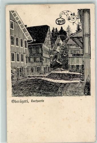 6315 Oberägeri Radierung Dorfpartie sign