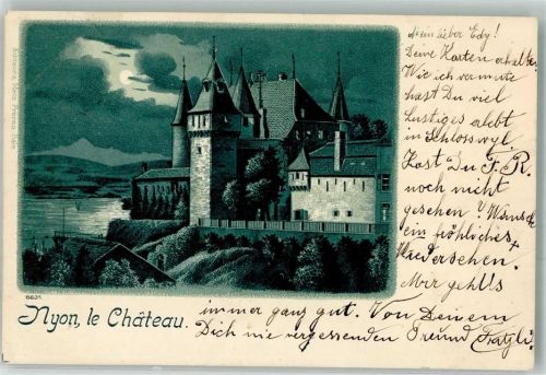1260 Nyon 1901 Lithographie Schloss Mondschein