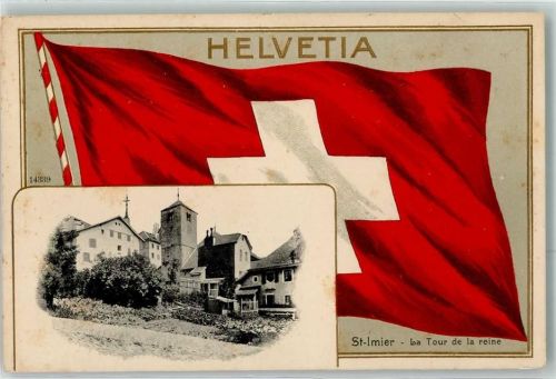 2610 St-Imier Saint-Imier Prägedruck La Tour de la reine Fahne Lithographie