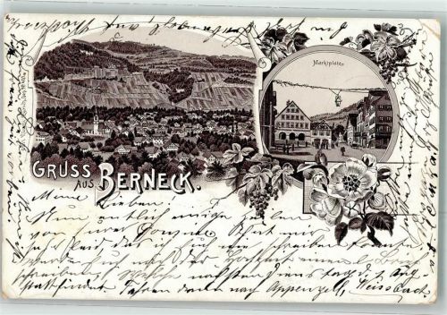 9442 Berneck Gebrauchsspuren Marktplatz Lithographie