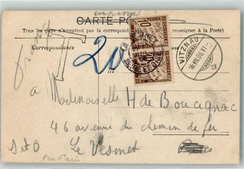 6354 Vitznau 1906 - Stempel Nachgebühr Taxe Briefmarken Frankreich