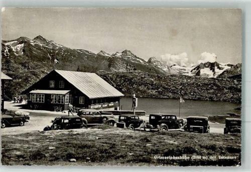 Grimsel 1948 Foto AK Gasthaus Grimselpasshöhe Auto