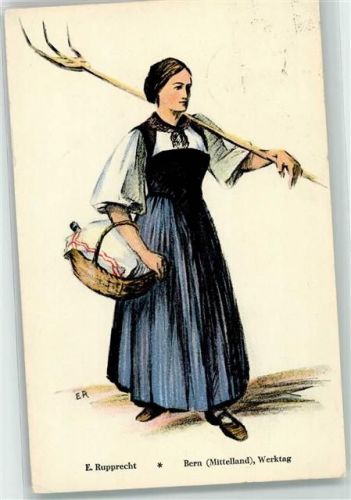 3000 Bern Berne Künstlerkarte Bäuerin Arbeitskleidung sign. E. Rupprecht