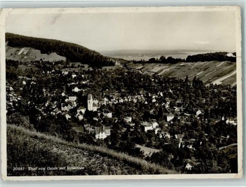 9425 Thal 1938 Foto AK Thal von Osten mit Bodensee, Eckknicke AK