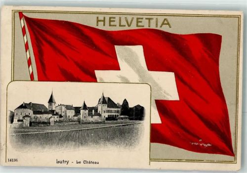 1095 Lutry 1911 Prägedruck Le Chateau Schloss Fahne Lithographie