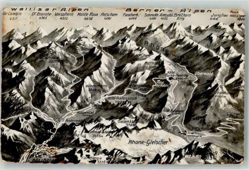 6487 Göschenen - Rhonegletscher Walliser und Berner Alpen Vogelschau Feldpost Stabs-Kp. Bat. 79